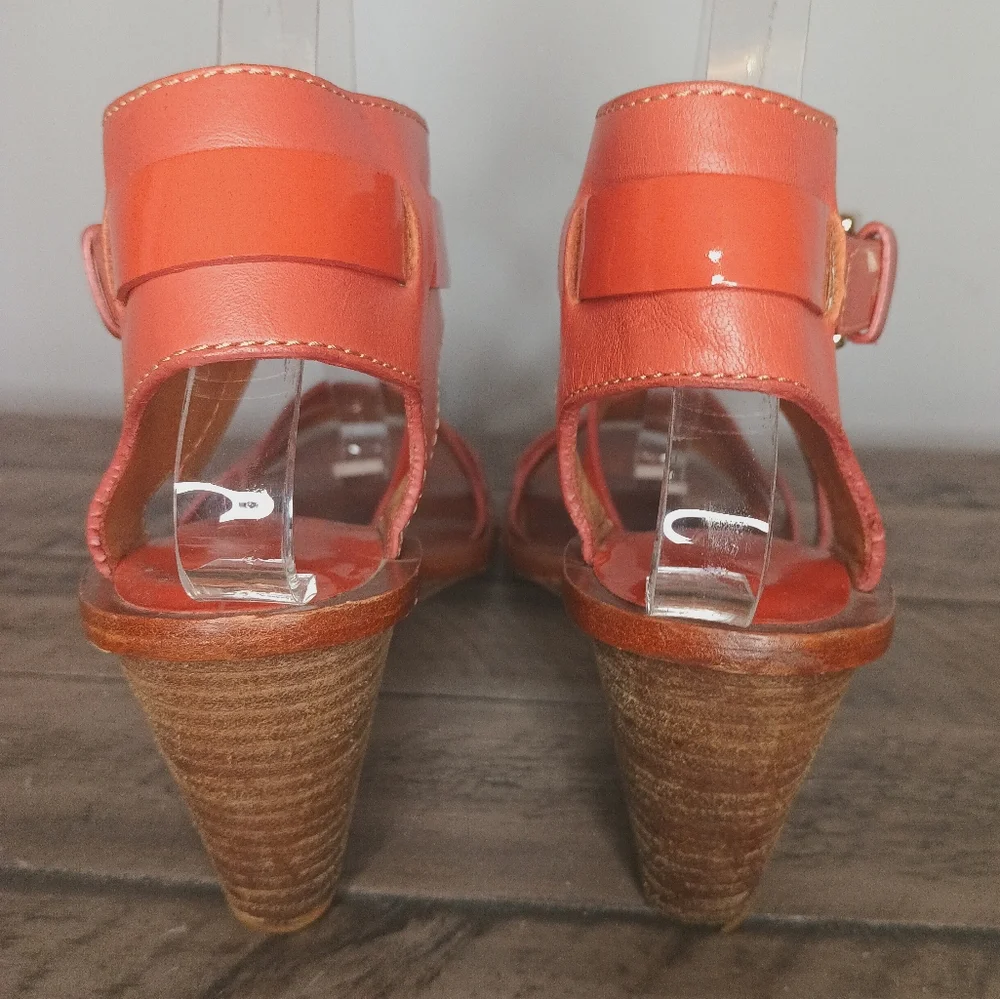 Coach Prue Patent and Leather Cross Cross Wedge Sandal